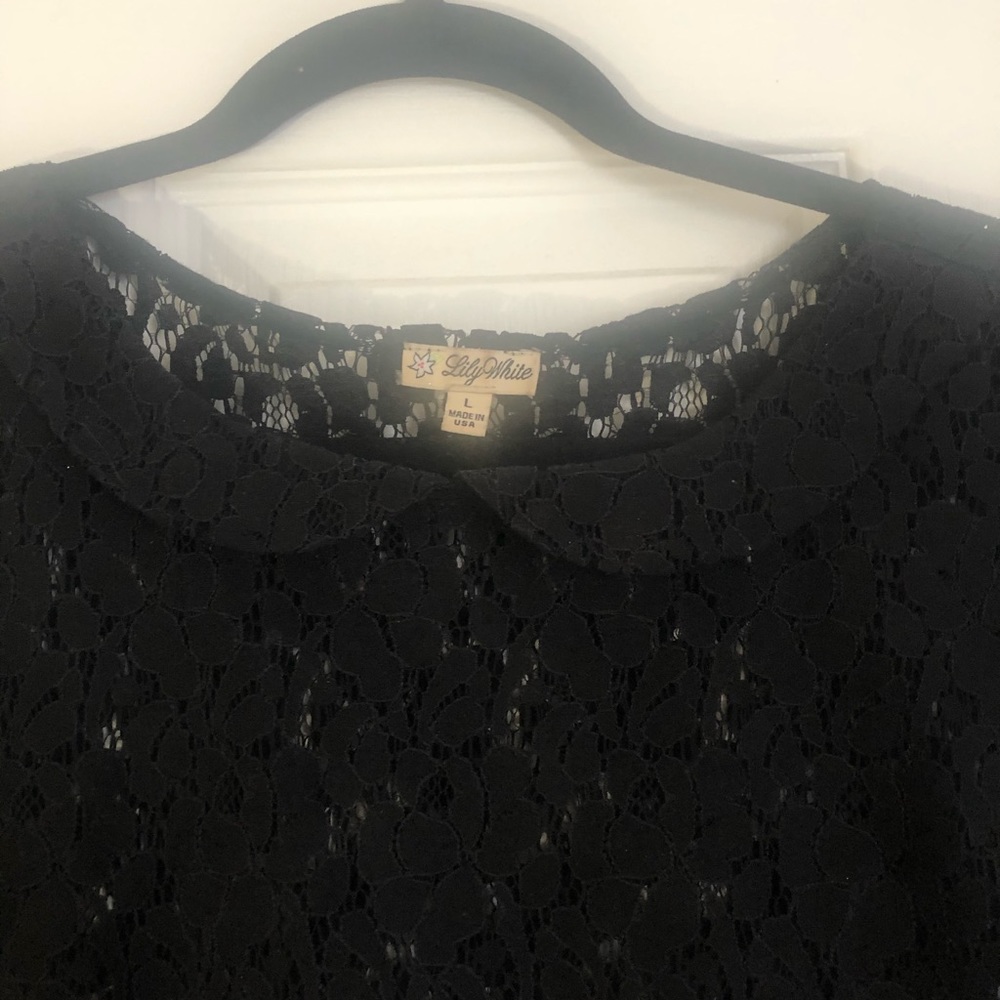 Black Lace Peter Pan collar cropped shirt